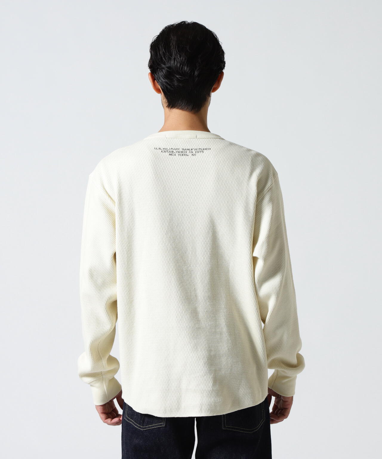 HONEYCOMB WAFFLE L/S HENLEY NECK T-SHIRT