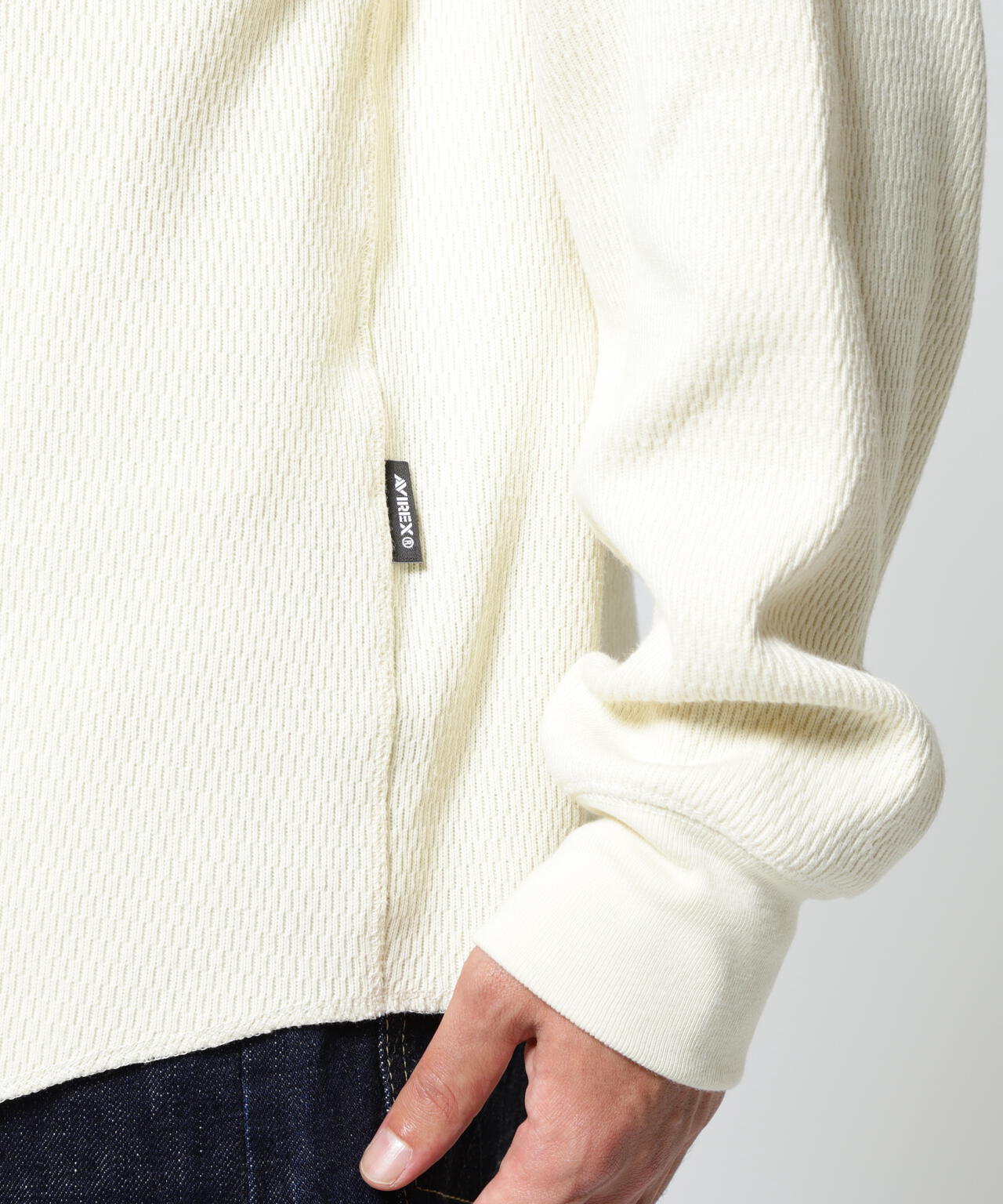 HONEYCOMB WAFFLE L/S HENLEY NECK T-SHIRT