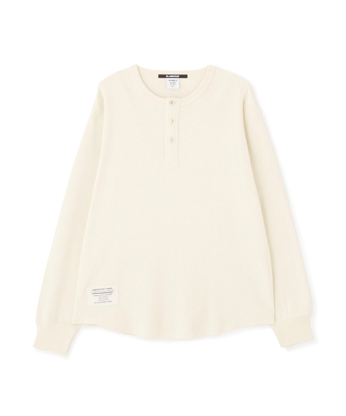 HONEYCOMB WAFFLE L/S HENLEY NECK T-SHIRT