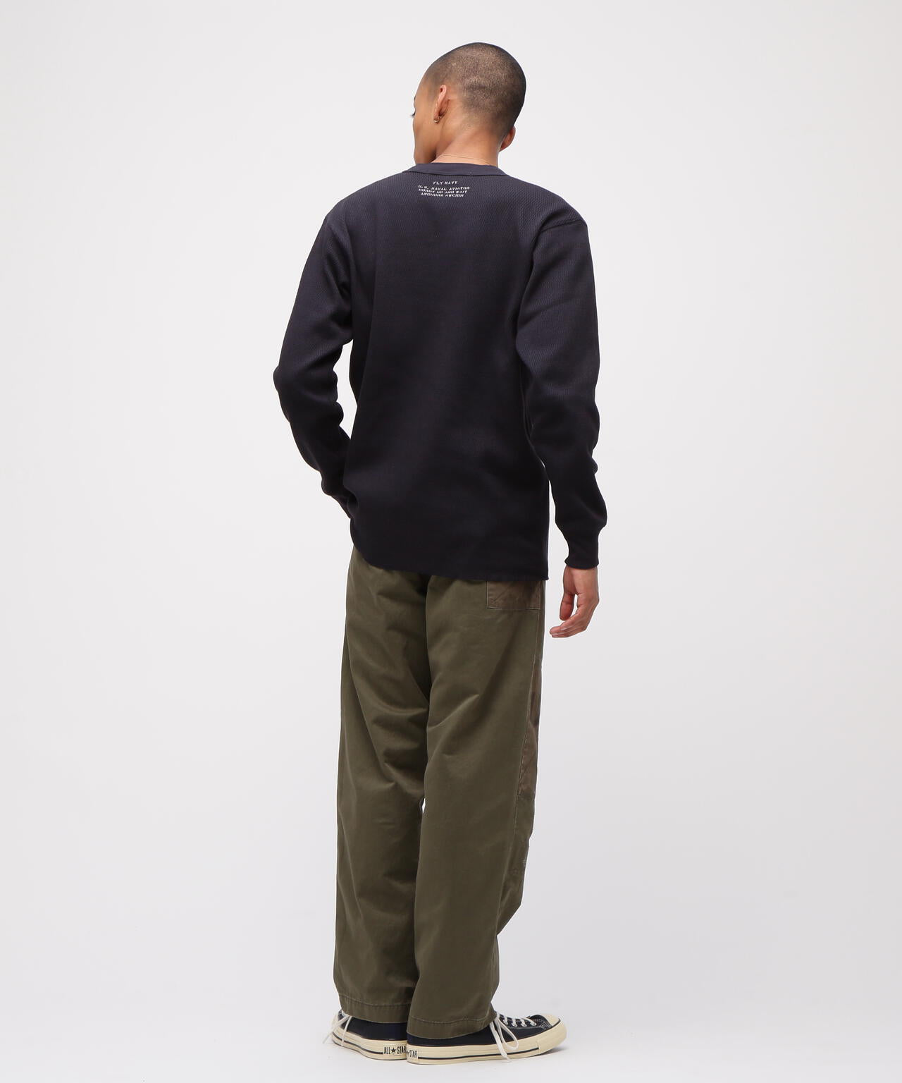 《直営店限定》HONEYCOMB WAFFLE HENRY NECK NAVAL T-SHIRT