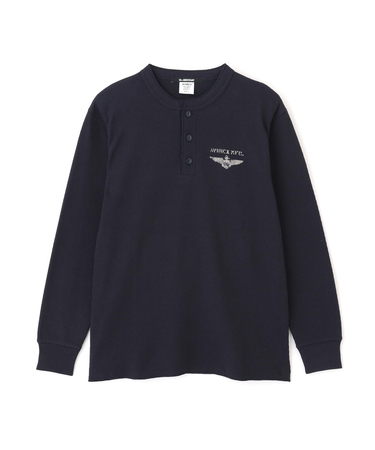 《直営店限定》HONEYCOMB WAFFLE HENRY NECK NAVAL T-SHIRT