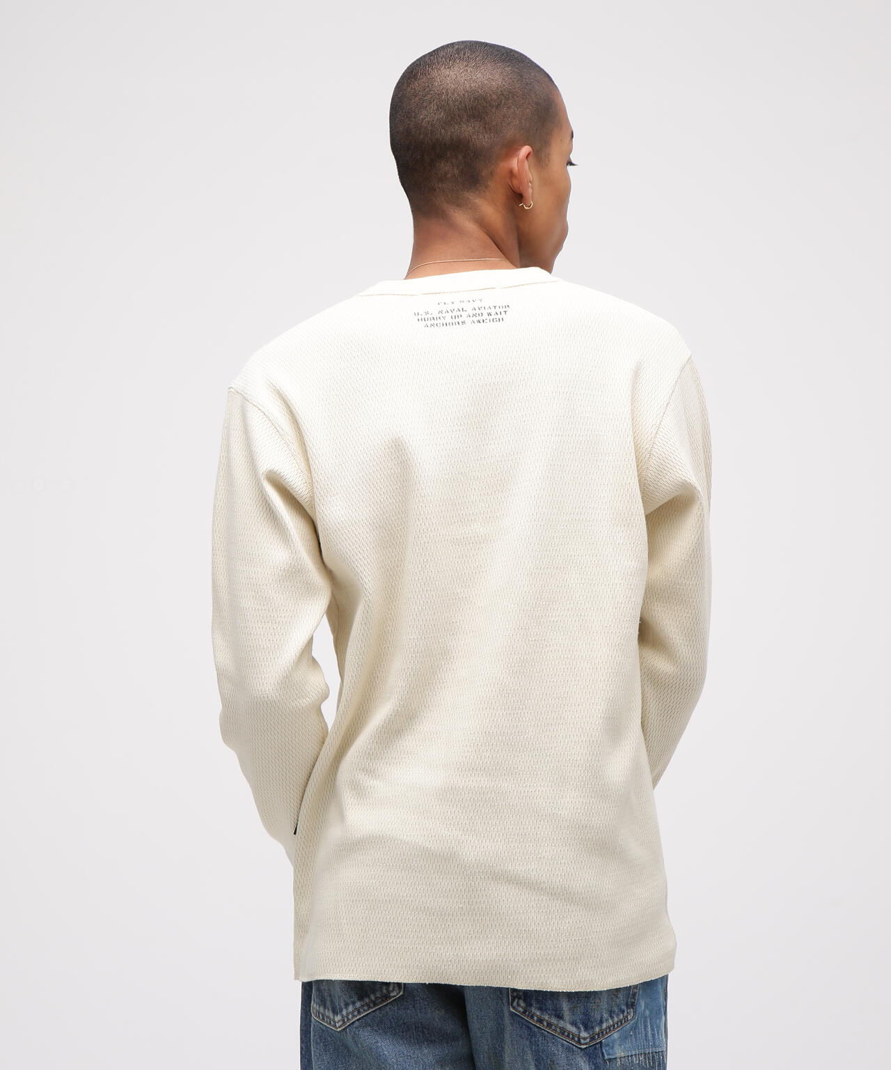 《直営店限定》HONEYCOMB WAFFLE HENRY NECK NAVAL T-SHIRT