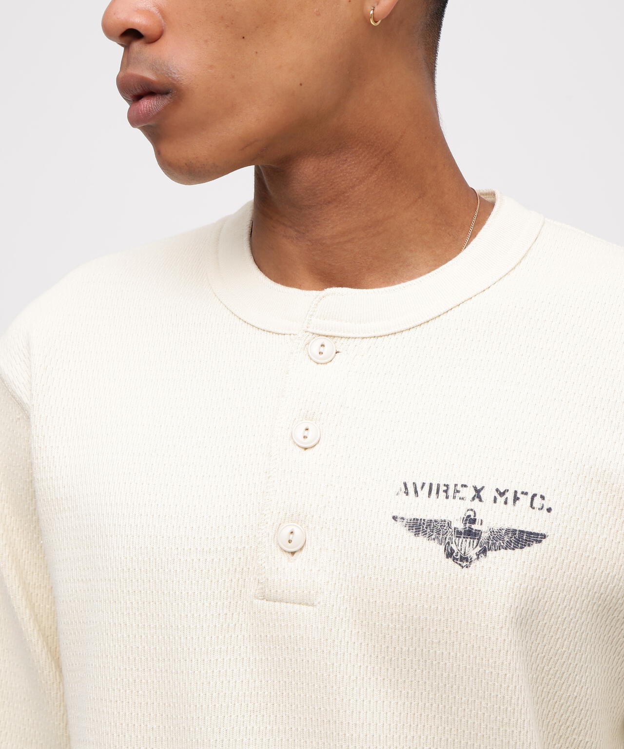 《直営店限定》HONEYCOMB WAFFLE HENLEY NECK NAVAL T-SHIRT
