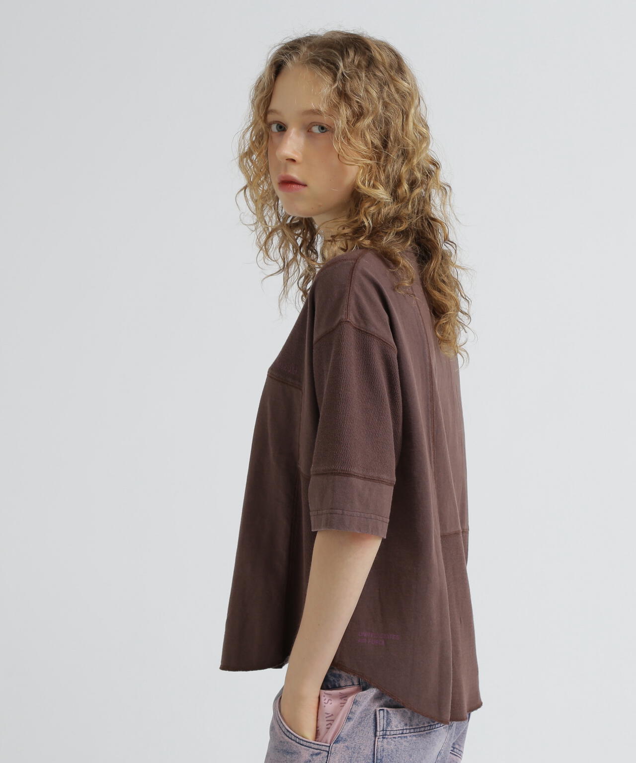 《WOMAN》3/4SLEEVE WAFFLE MIX T-SHIRT/ワッフルミックスTシャツ