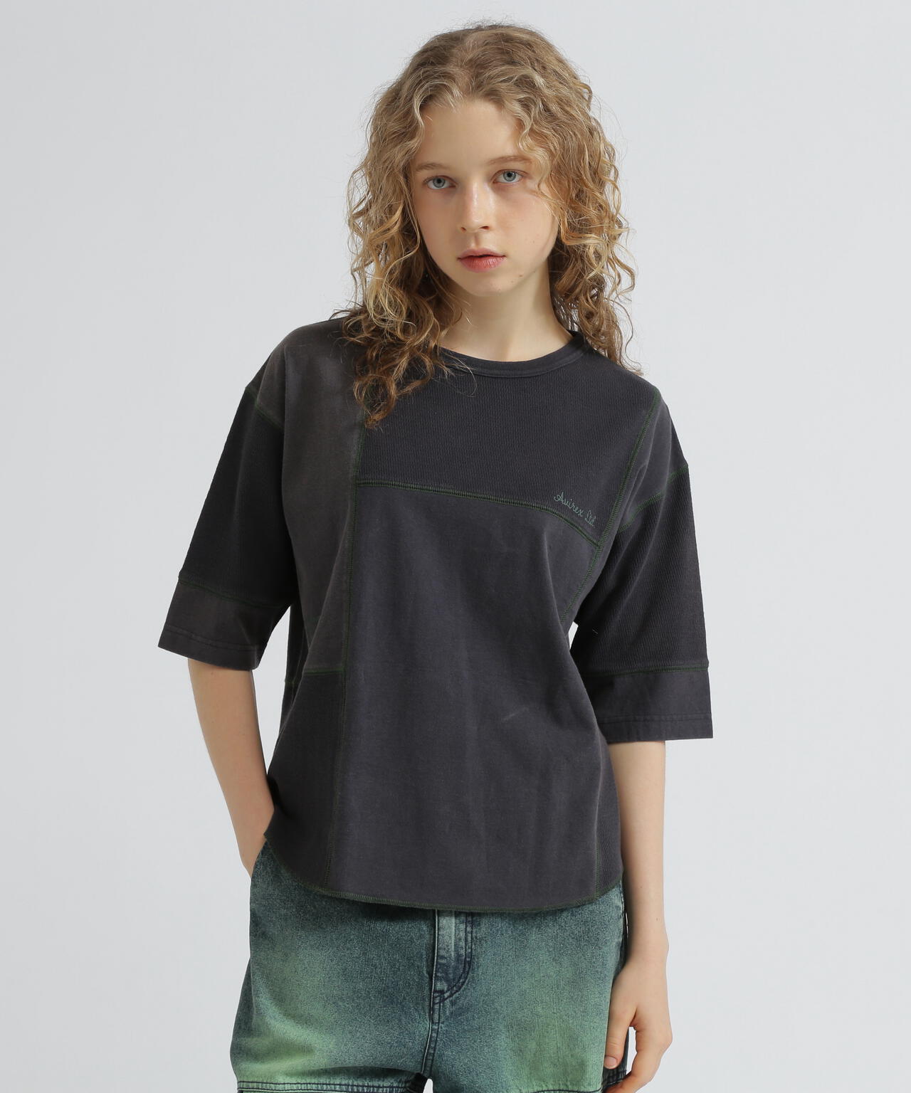 《WOMAN》3/4SLEEVE WAFFLE MIX T-SHIRT/ワッフルミックスTシャツ