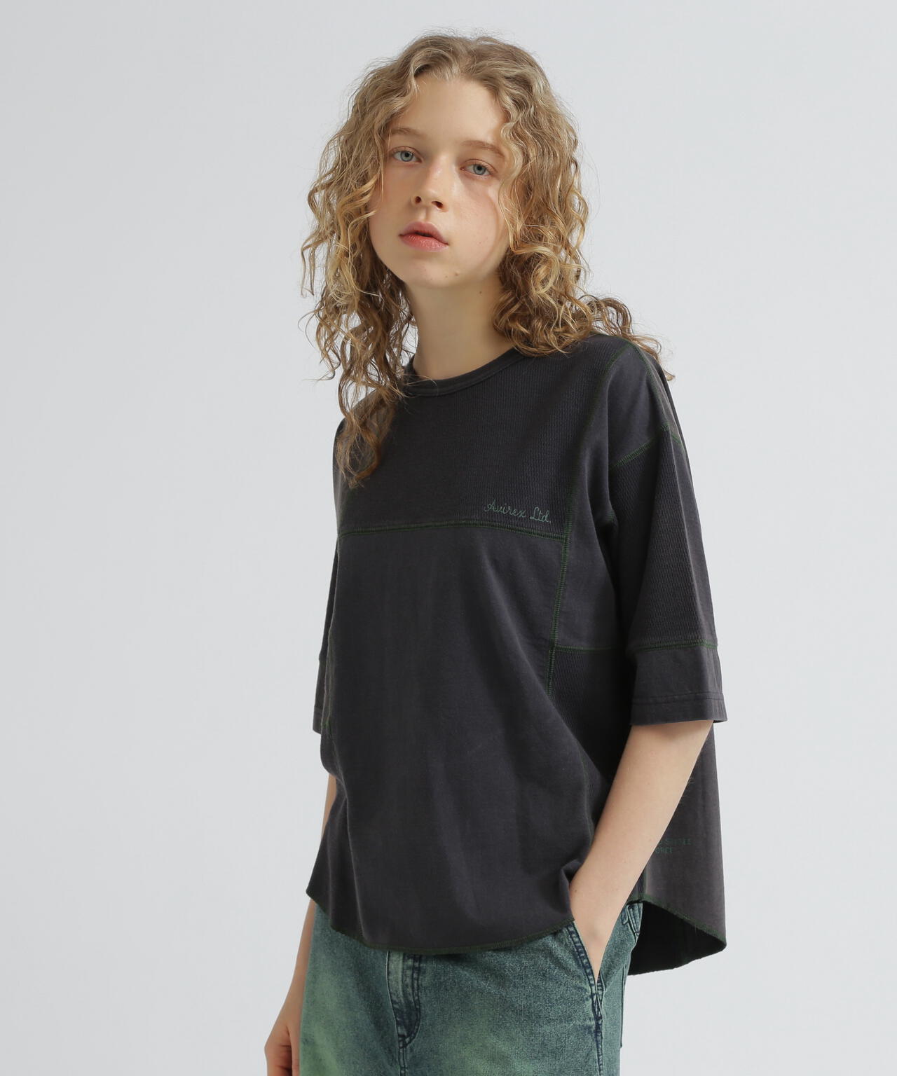 《WOMAN》3/4SLEEVE WAFFLE MIX T-SHIRT/ワッフルミックスTシャツ