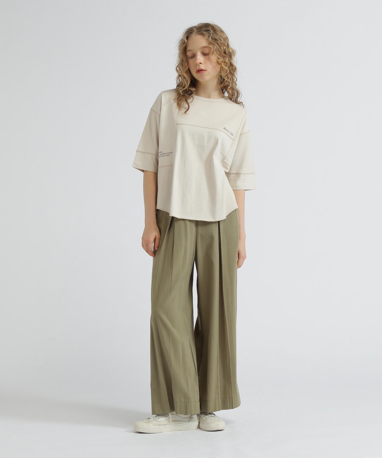 《WOMAN》3/4SLEEVE WAFFLE MIX T-SHIRT/ワッフルミックスTシャツ