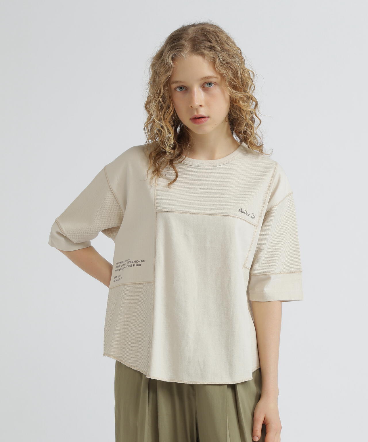 《WOMAN》3/4SLEEVE WAFFLE MIX T-SHIRT/ワッフルミックスTシャツ