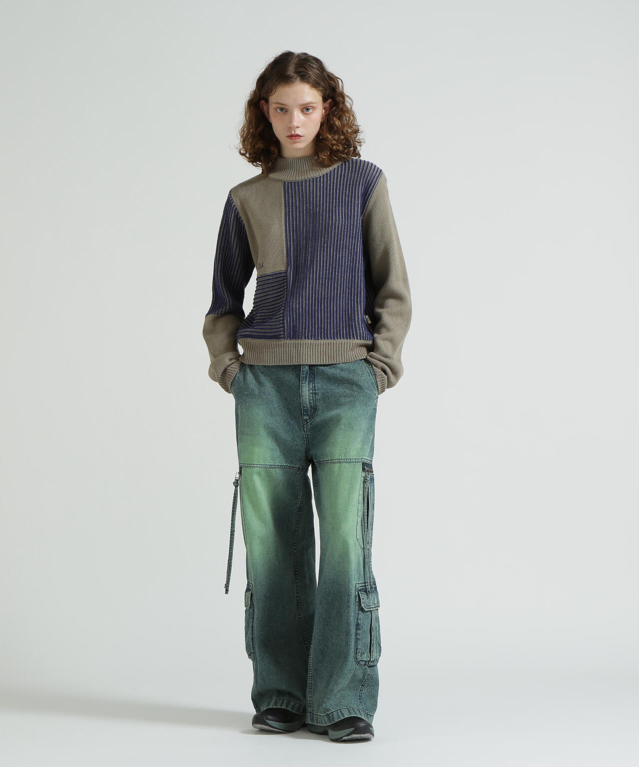 《直営店限定》MELANGE SWITCHING KINT PULLOVER/メランジニット