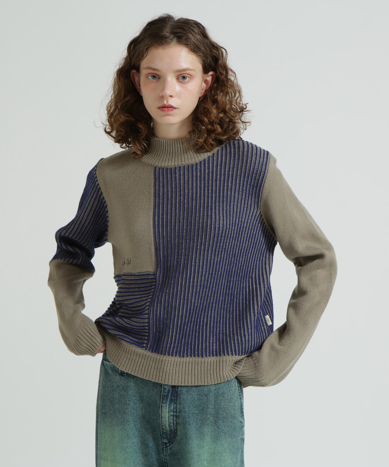 《直営店限定》MELANGE SWITCHING KINT PULLOVER/メランジニット