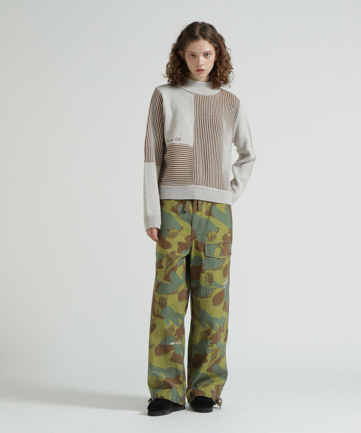 《直営店限定》MELANGE SWITCHING KINT PULLOVER/メランジニット