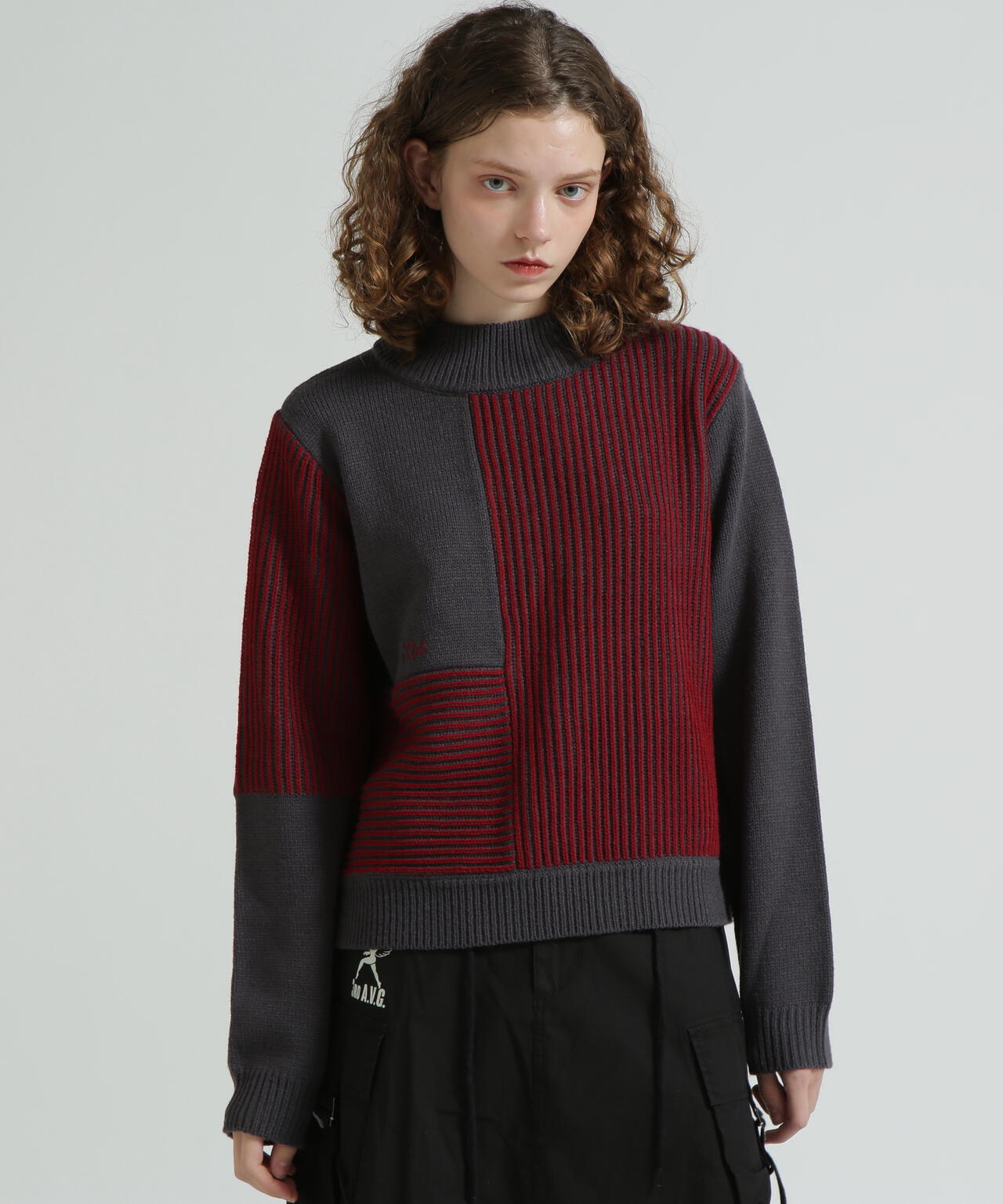 《直営店限定》MELANGE SWITCHING KINT PULLOVER/メランジニット