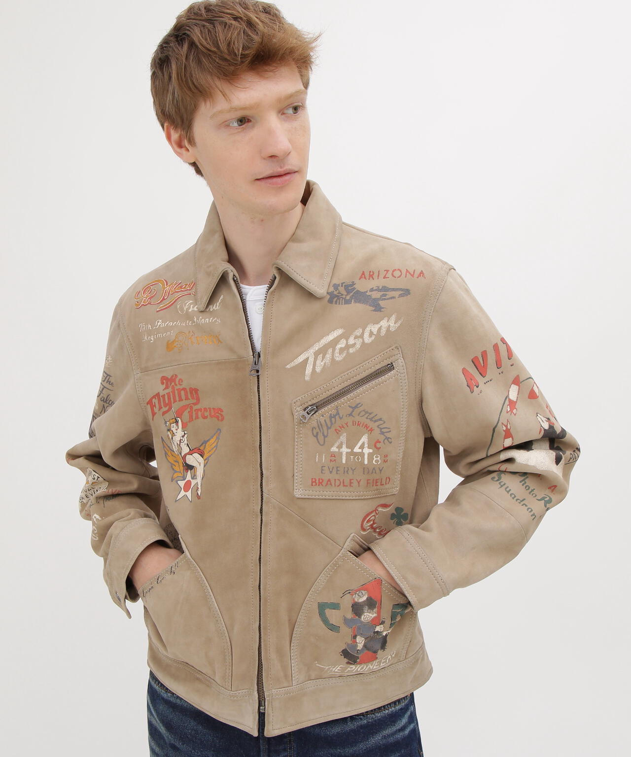 《RESTORE COLLECTION》SHEEP SUEDE TRACK JACKET ”HISTORY GRAPHIC”