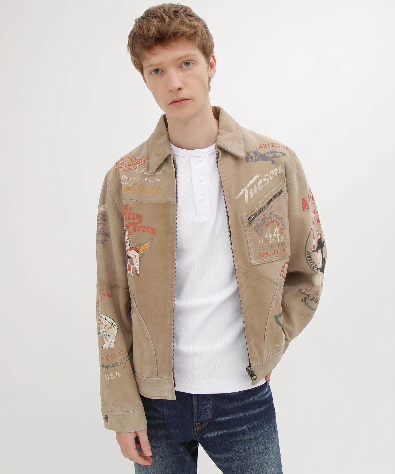 《RESTORE COLLECTION》SHEEP SUEDE TRACK JACKET ”HISTORY GRAPHIC”