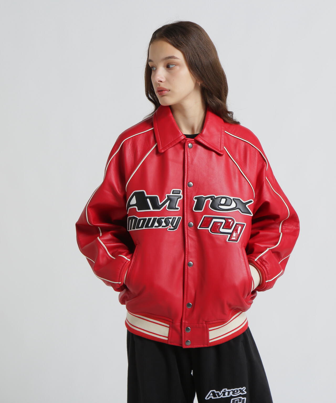 《AVIREX×MOUSSY》LEATHER VARSITY JACKET