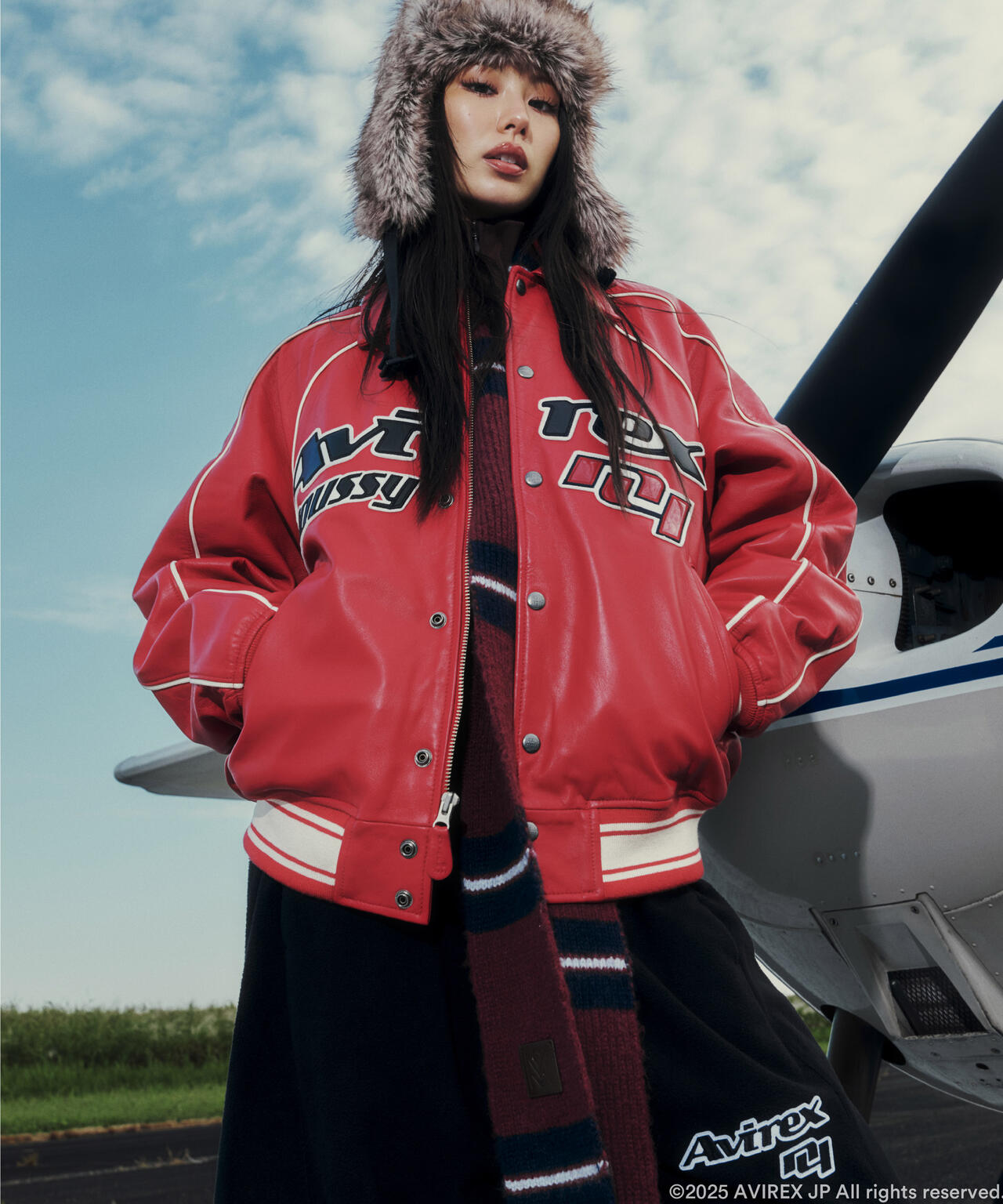 《AVIREX×MOUSSY》LEATHER VARSITY JACKET