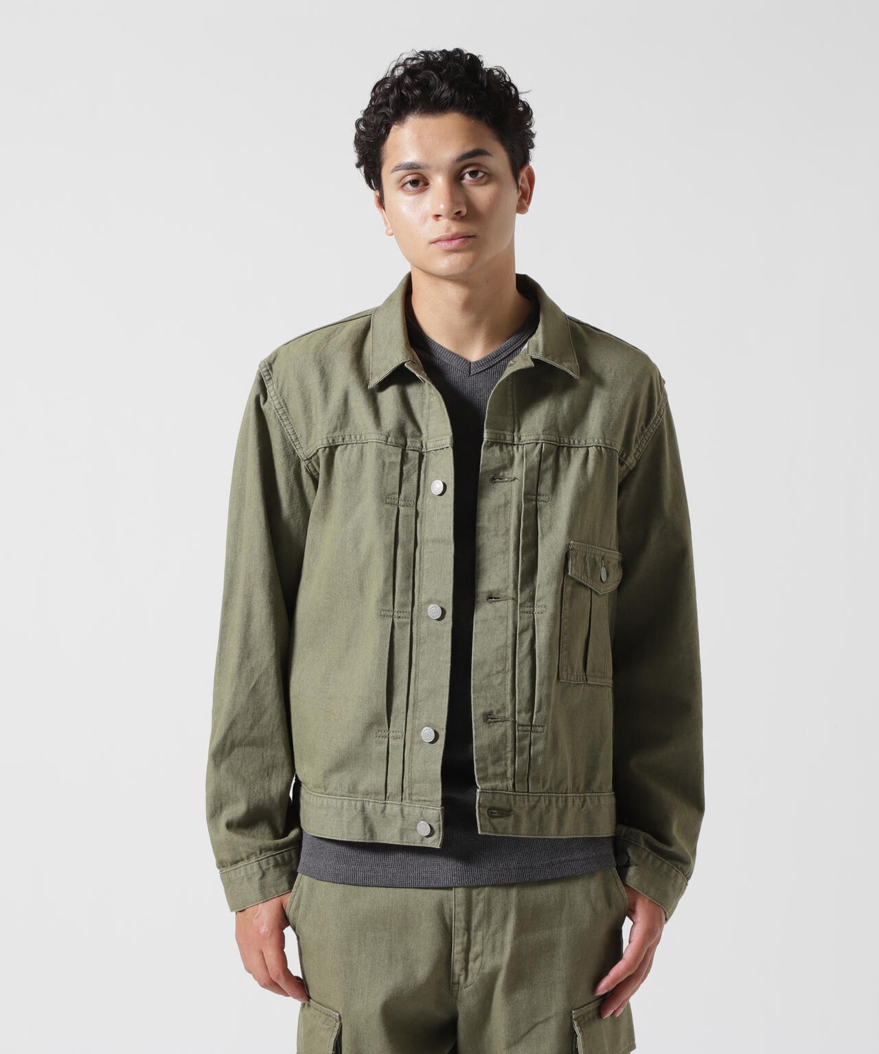 《TFQP by HANDROOM》GREEN SELVEDGE MILITARY DENIM JACKET