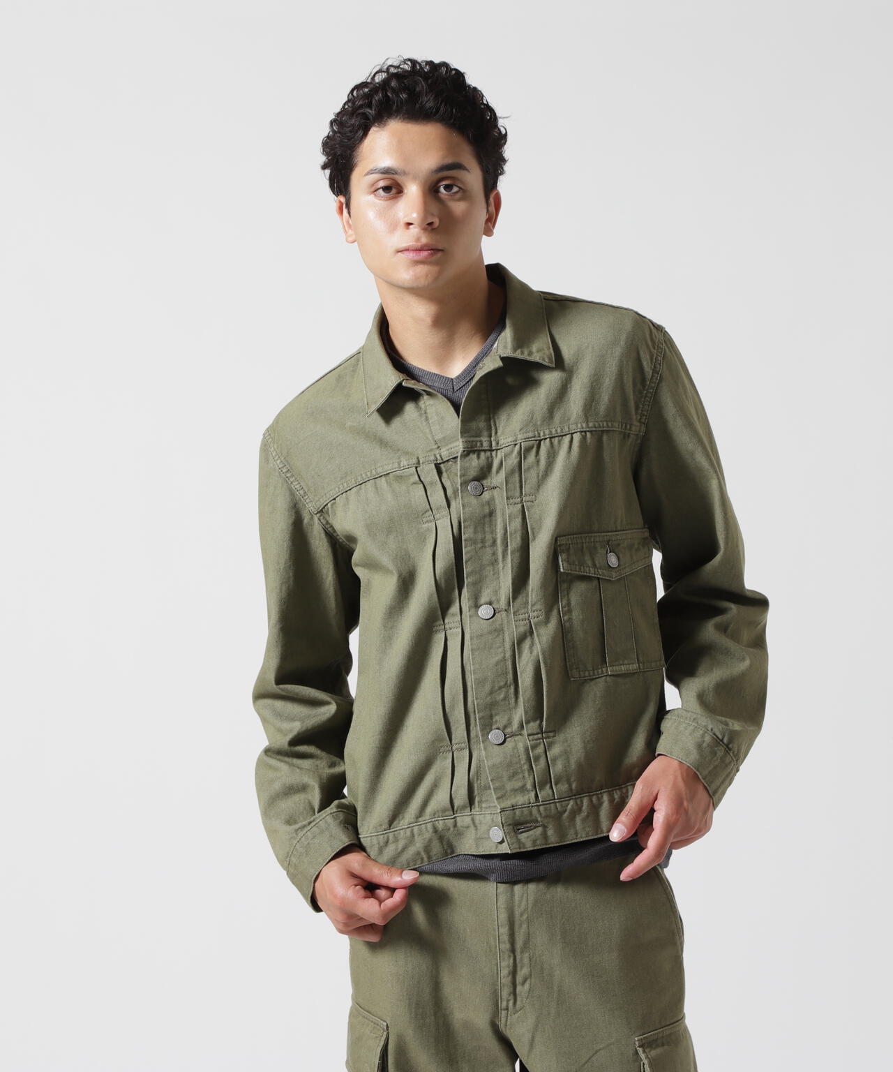 《TFQP by HANDROOM》GREEN SELVEDGE MILITARY DENIM JACKET