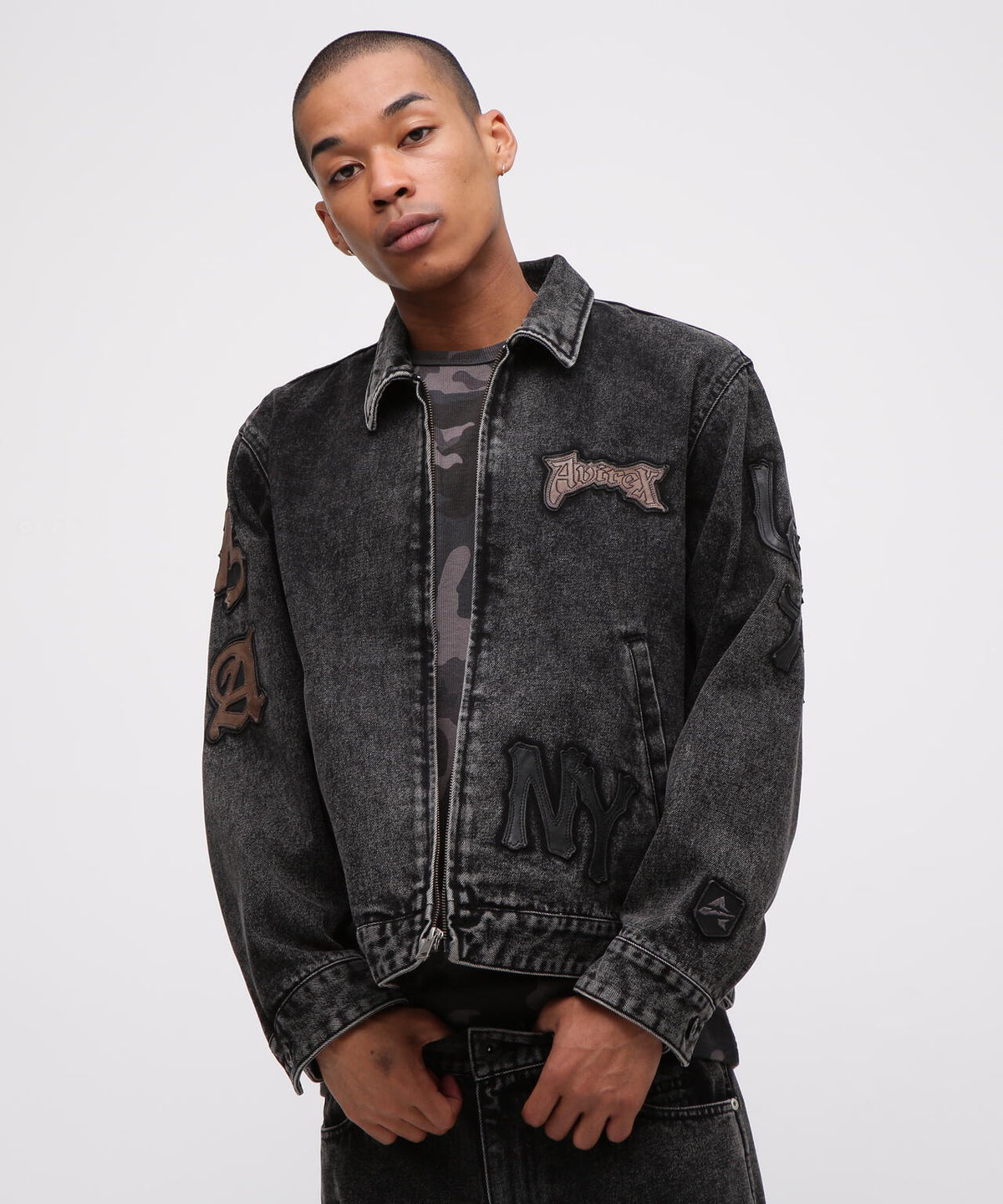 LEATHER PATCH DENIM JACKET