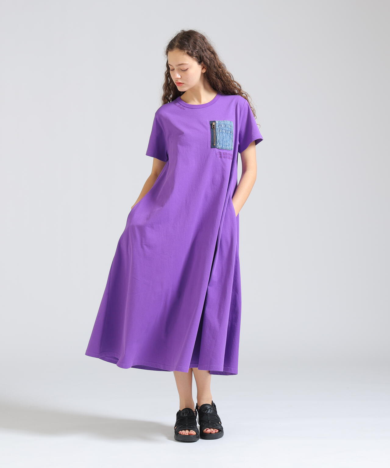 DENIM POCKET FLARE ONEPICE/デニム ポケット フレア ワンピース