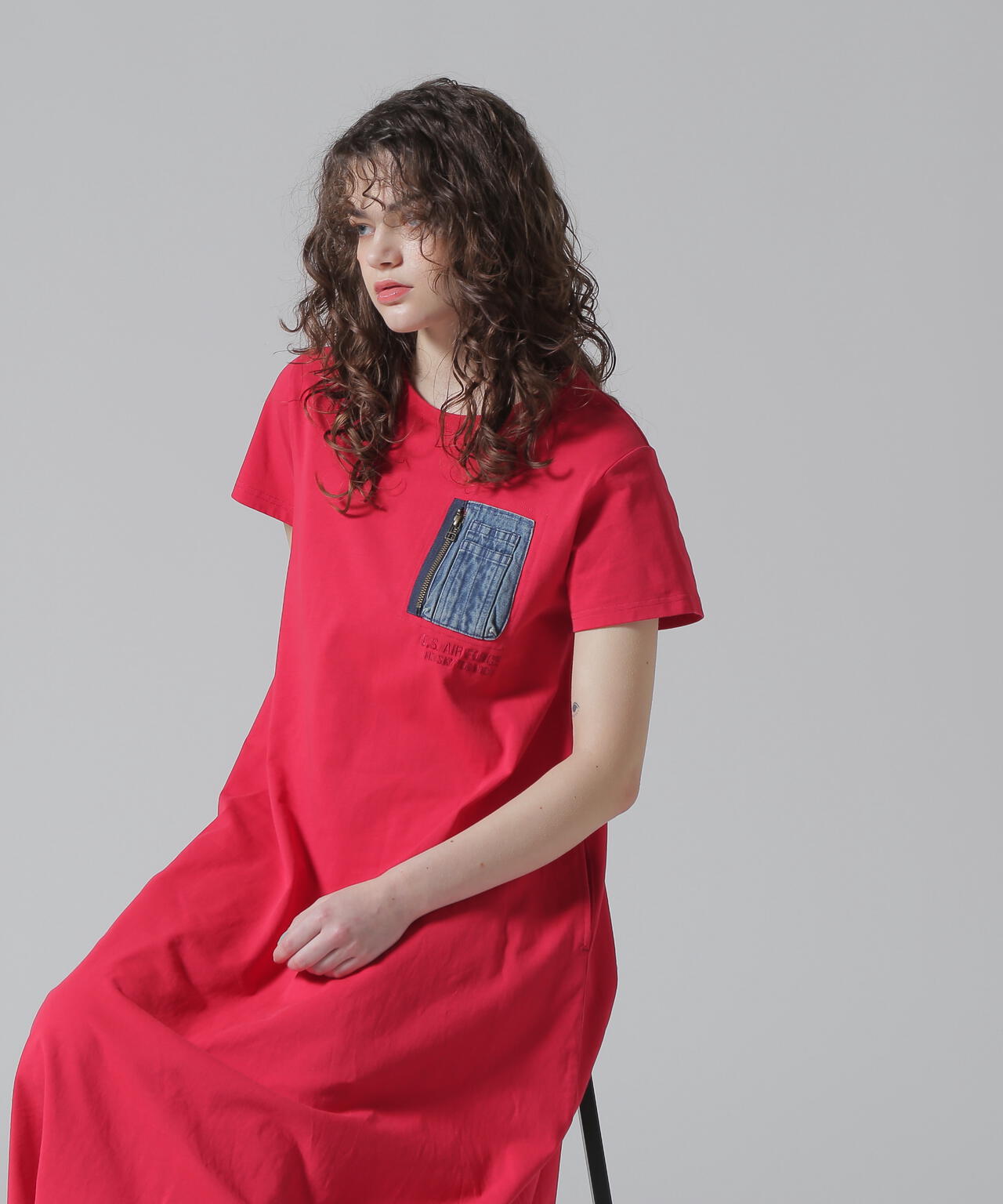 DENIM POCKET FLARE ONEPICE/デニム ポケット フレア ワンピース