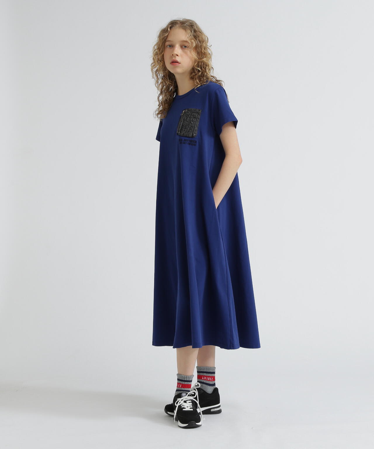 DENIM POCKET FLARE ONEPICE/デニム ポケット フレア ワンピース