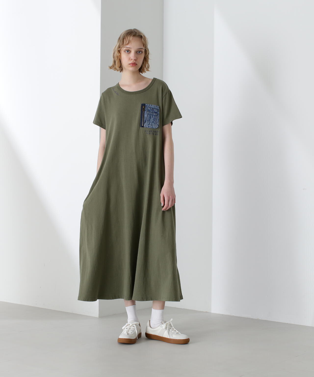 DENIM POCKET FLARE ONEPICE/デニム ポケット フレア ワンピース