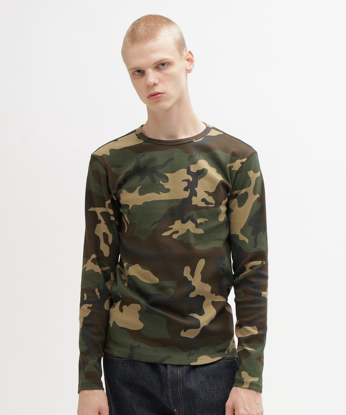 《DAILY/デイリー》 RIB LONG SLEEVE CREW NECK T-SHIRT ”CAMOUFLAGE”