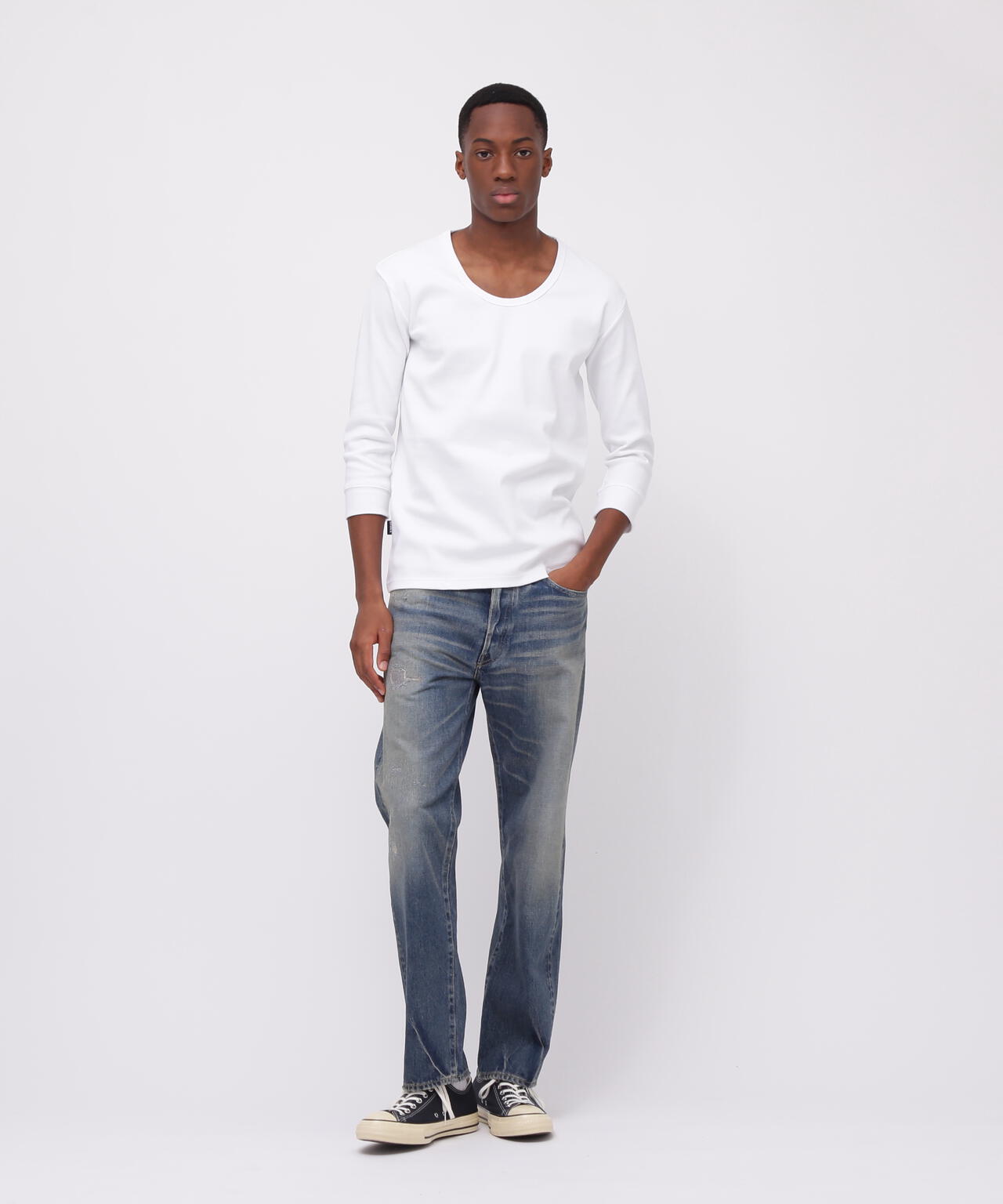 《DAILY/デイリー》2/3 SLEEVE U-NECK T-SHIRT/2/3 スリーブ Uネック Tシャツ