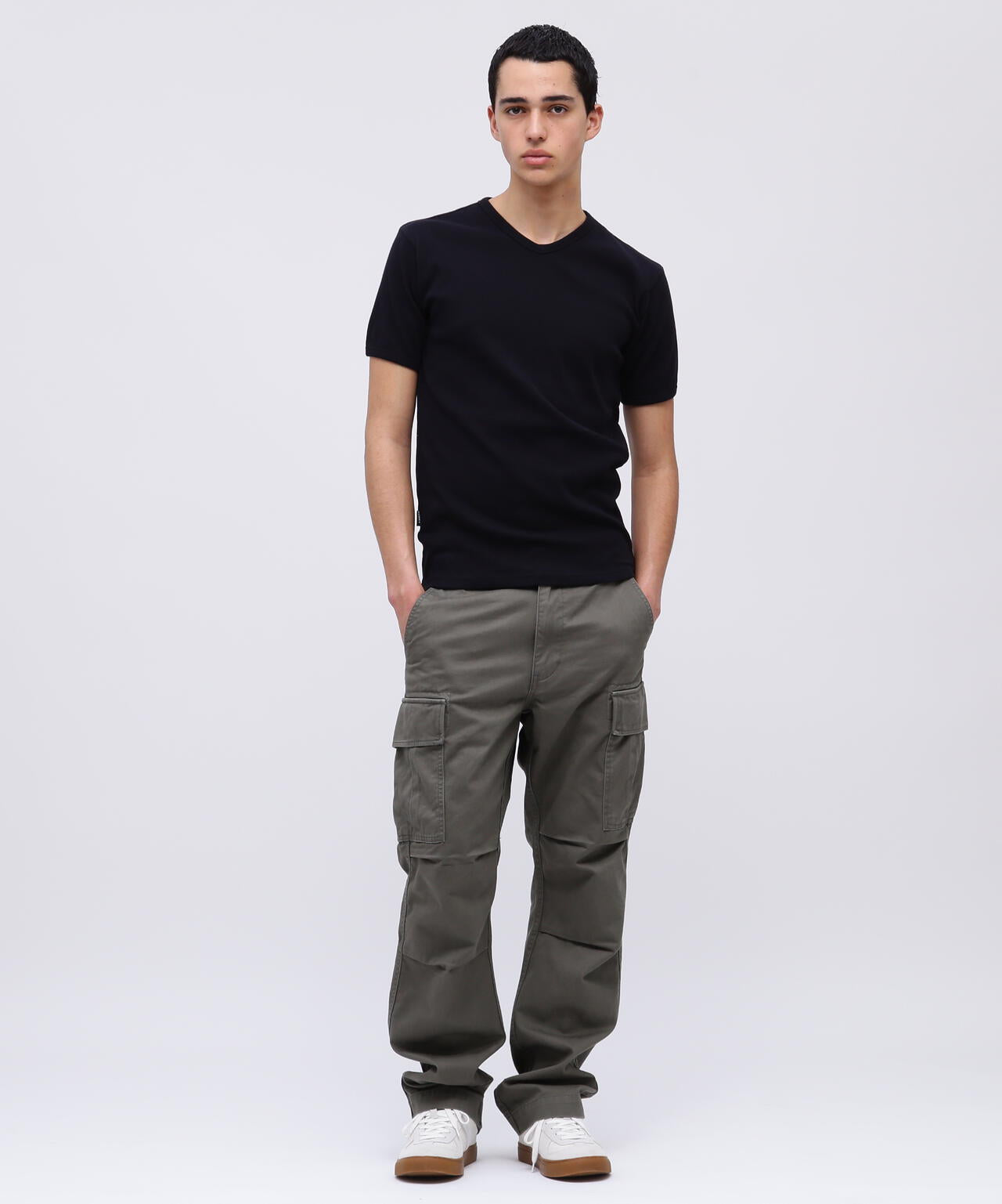 《DAILY/デイリー》RIB S/S V-NECK T-SHIRT/リブ 半袖 ブイネック Tシャツ デイリーウェア