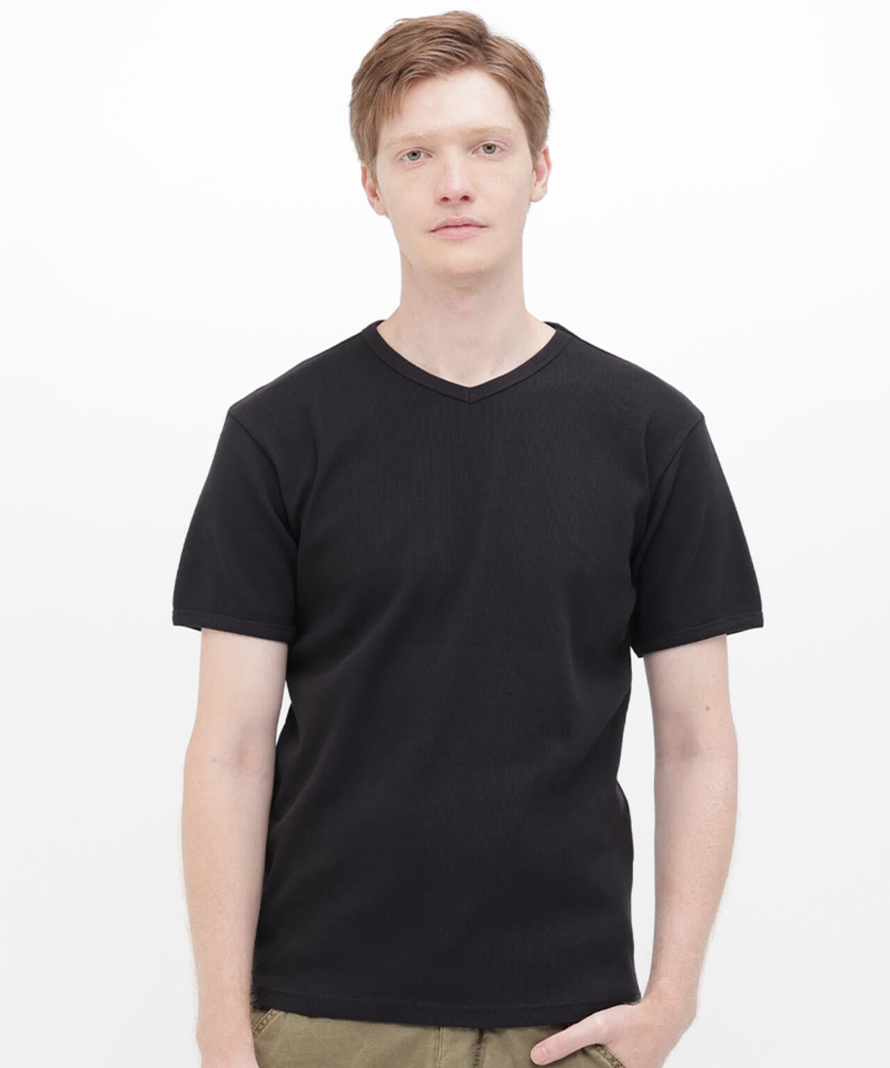 《DAILY/デイリー》RIB S/S V-NECK T-SHIRT/リブ 半袖 ブイネック Tシャツ デイリーウェア