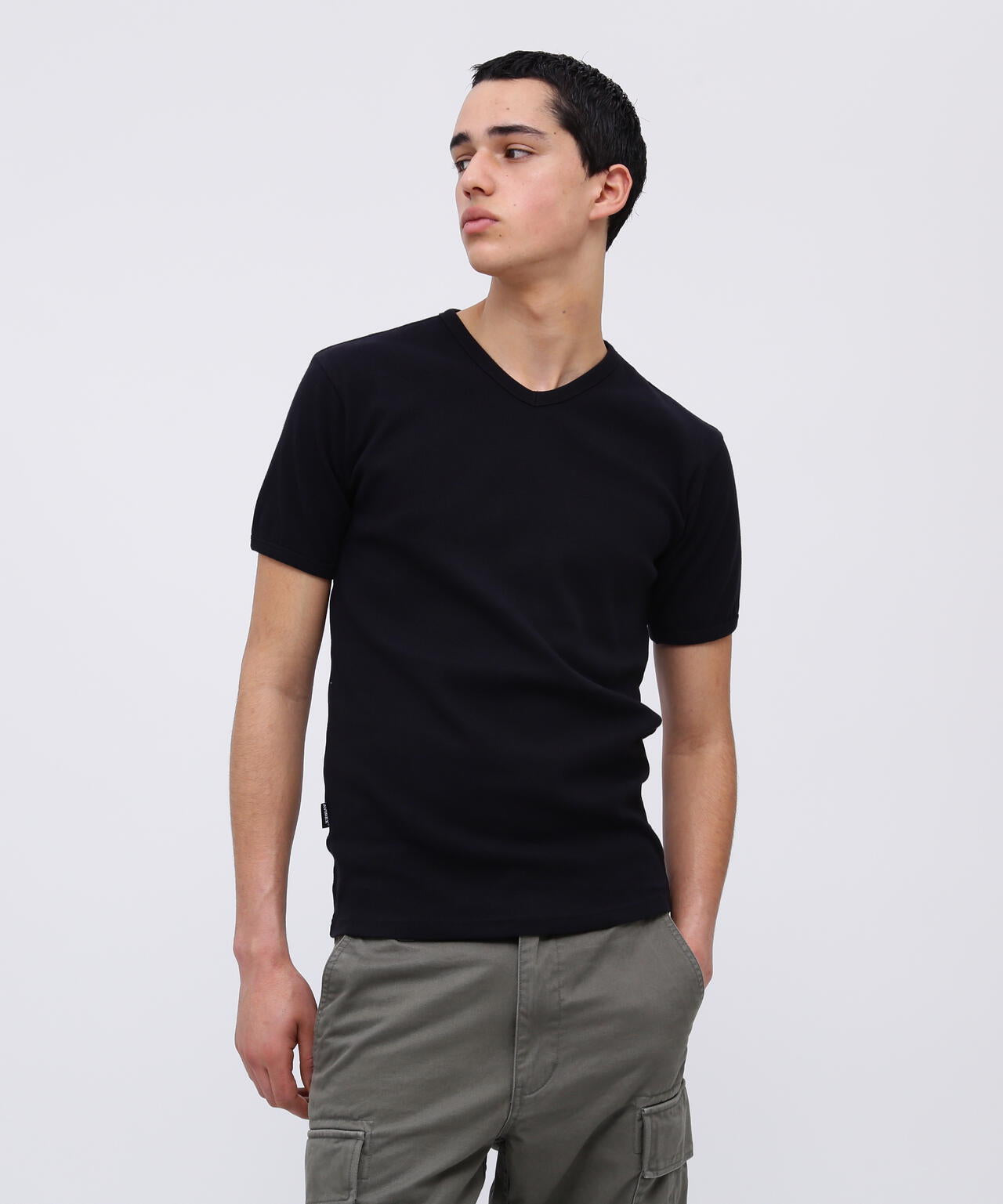 《DAILY/デイリー》RIB S/S V-NECK T-SHIRT/リブ 半袖 ブイネック Tシャツ デイリーウェア
