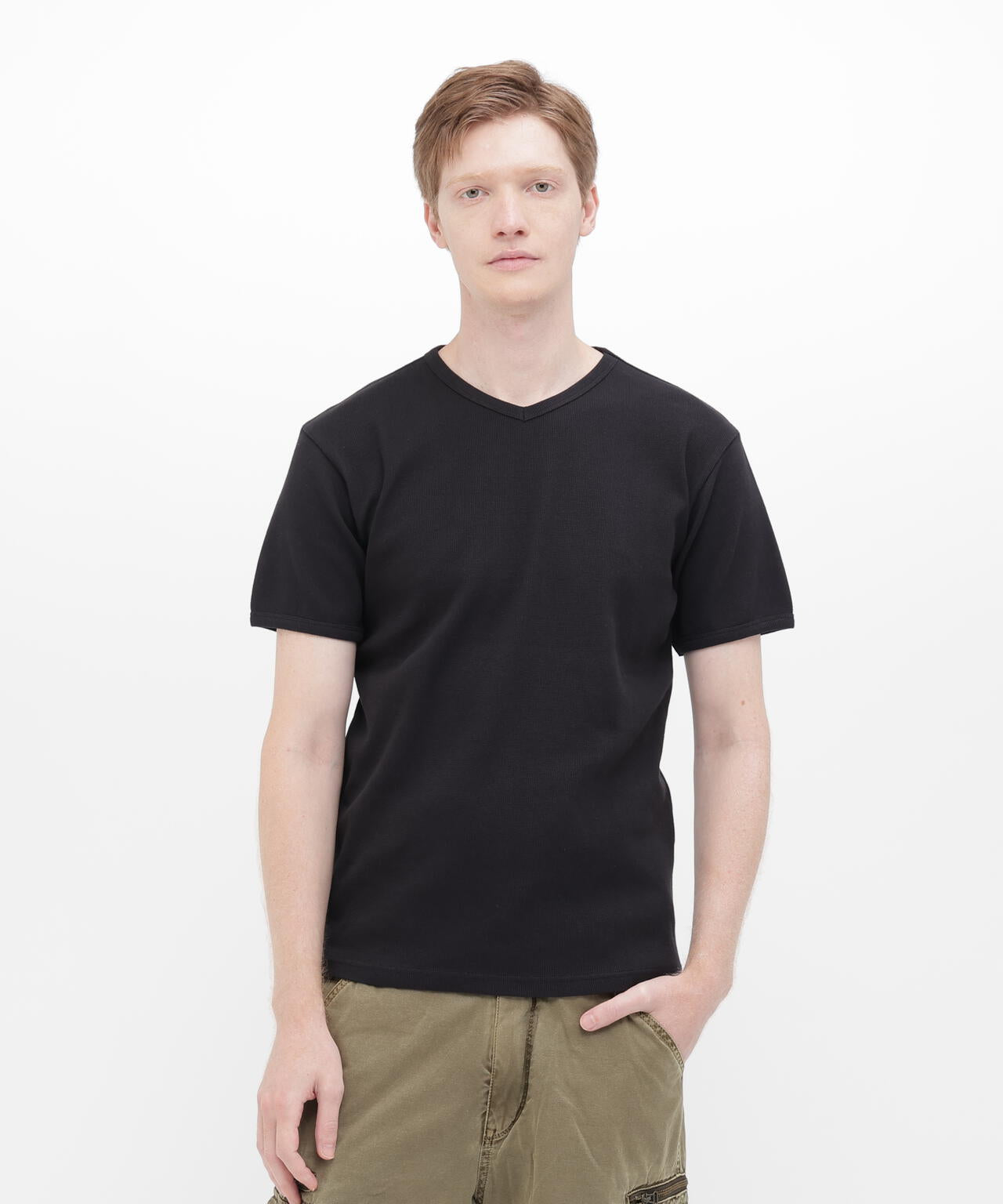 《DAILY/デイリー》RIB S/S V-NECK T-SHIRT/リブ 半袖 ブイネック Tシャツ デイリーウェア
