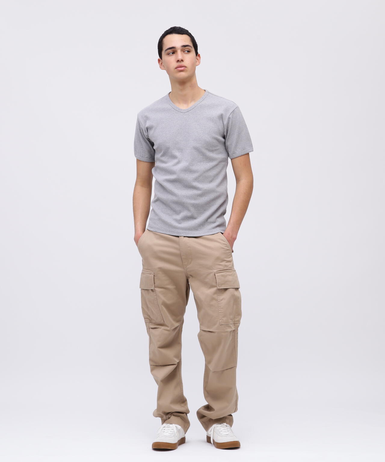 《DAILY/デイリー》RIB S/S V-NECK T-SHIRT/リブ 半袖 ブイネック Tシャツ デイリーウェア