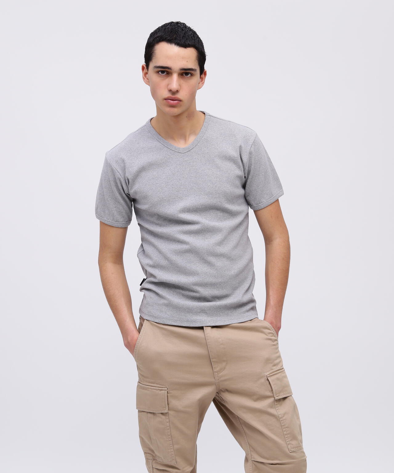 《DAILY/デイリー》RIB S/S V-NECK T-SHIRT/リブ 半袖 ブイネック Tシャツ デイリーウェア