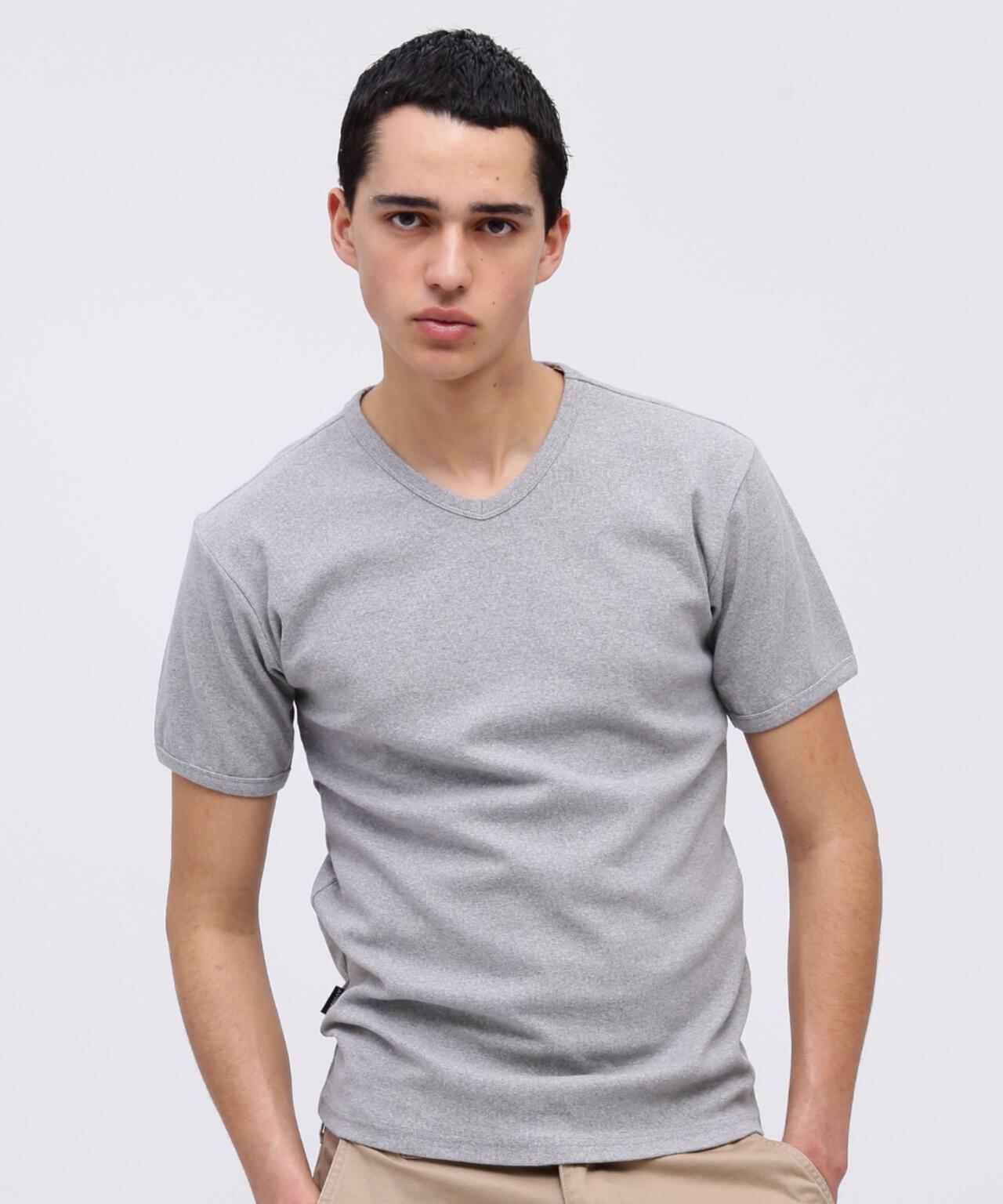 《DAILY/デイリー》RIB S/S V-NECK T-SHIRT/リブ 半袖 ブイネック Tシャツ デイリーウェア