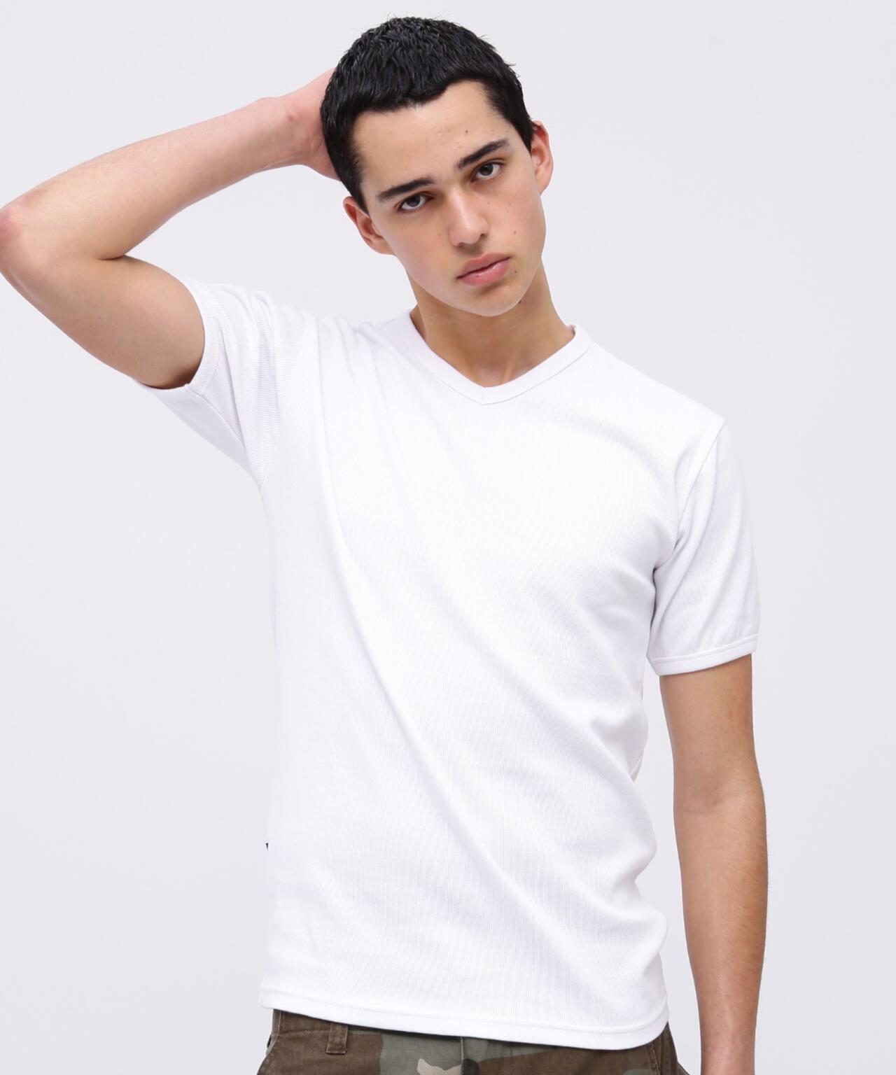 《DAILY/デイリー》RIB S/S V-NECK T-SHIRT/リブ 半袖 ブイネック Tシャツ デイリーウェア