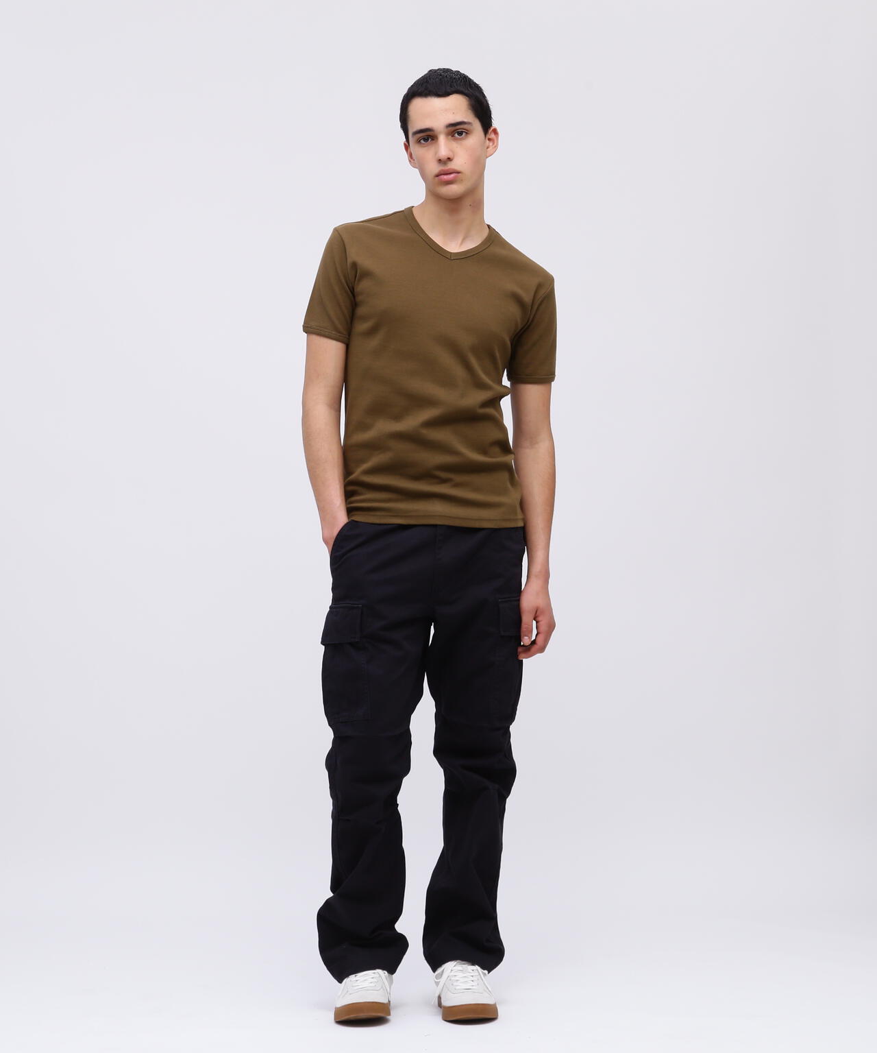 《DAILY/デイリー》RIB S/S V-NECK T-SHIRT/リブ 半袖 ブイネック Tシャツ デイリーウェア