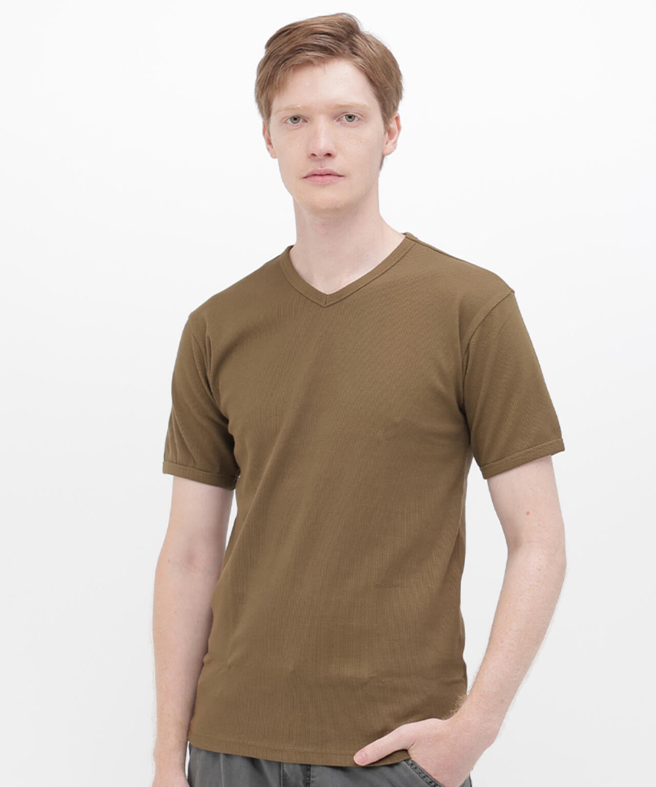 《DAILY/デイリー》RIB S/S V-NECK T-SHIRT/リブ 半袖 ブイネック Tシャツ デイリーウェア