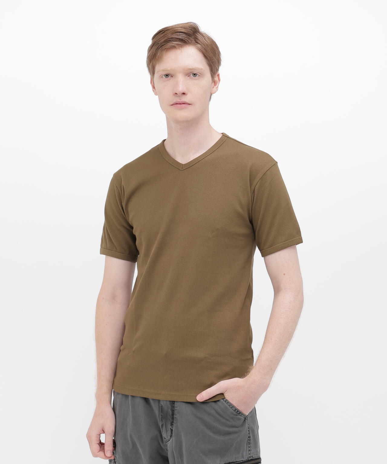 《DAILY/デイリー》RIB S/S V-NECK T-SHIRT/リブ 半袖 ブイネック Tシャツ デイリーウェア