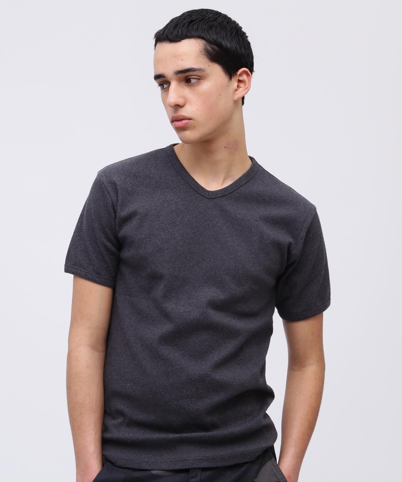 《DAILY/デイリー》RIB S/S V-NECK T-SHIRT/リブ 半袖 ブイネック Tシャツ デイリーウェア