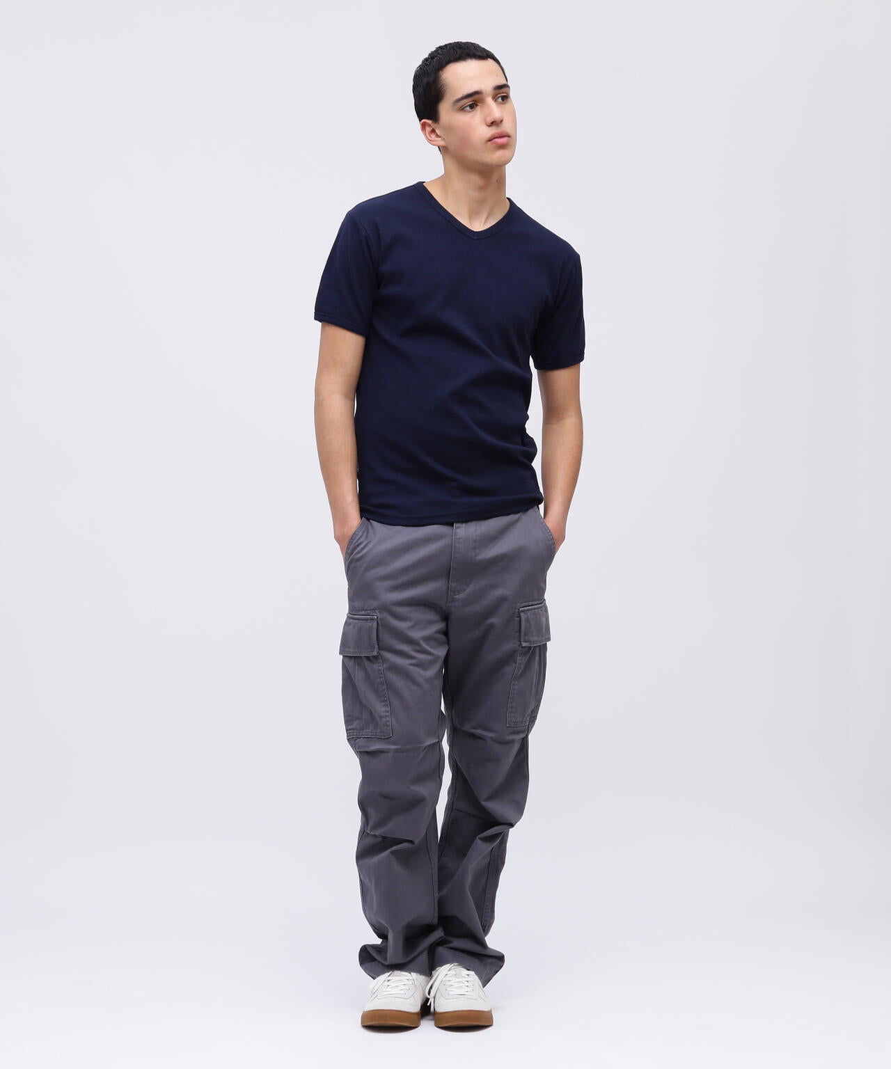 《DAILY/デイリー》RIB S/S V-NECK T-SHIRT/リブ 半袖 ブイネック Tシャツ デイリーウェア