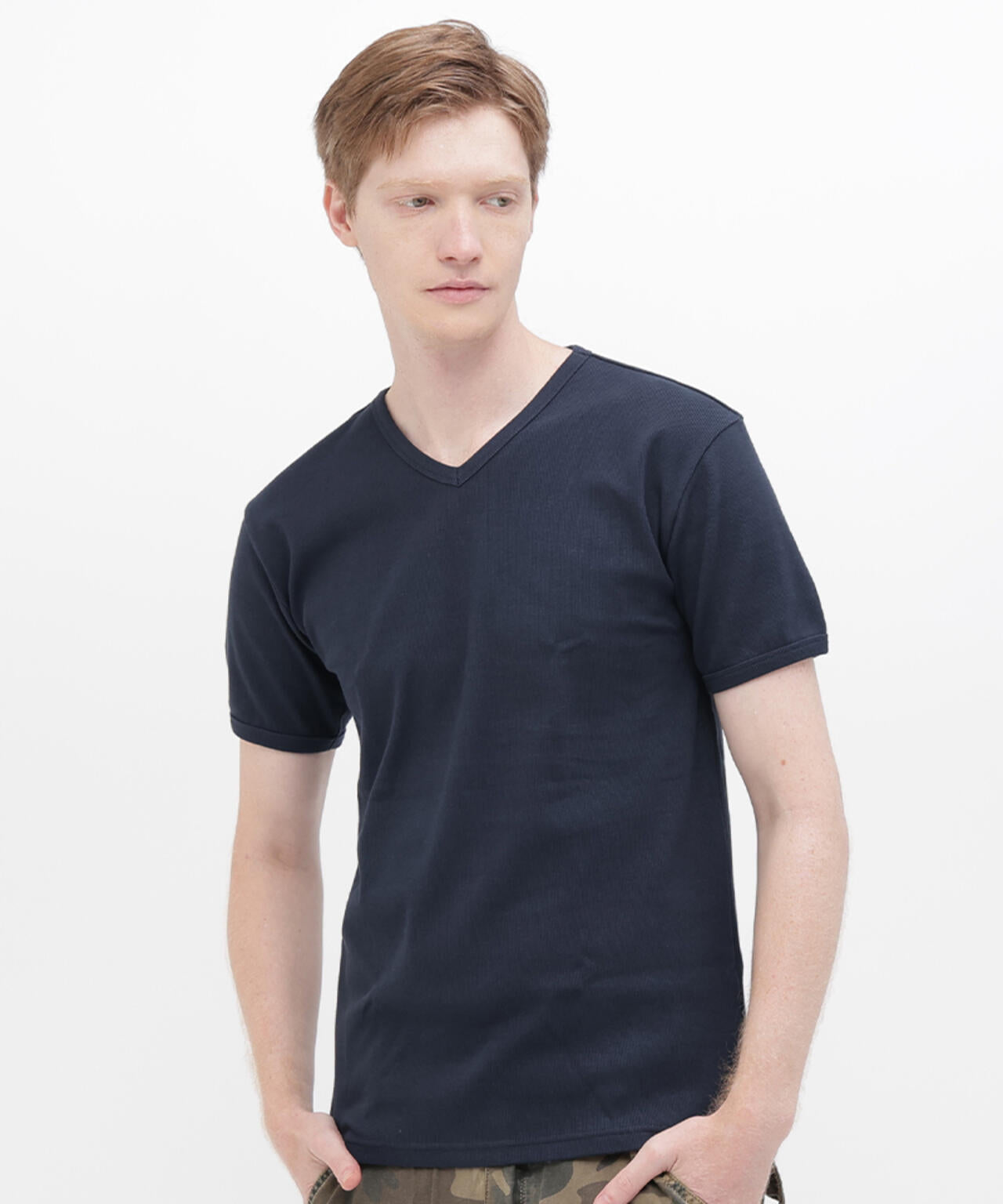 《DAILY/デイリー》RIB S/S V-NECK T-SHIRT/リブ 半袖 ブイネック Tシャツ デイリーウェア