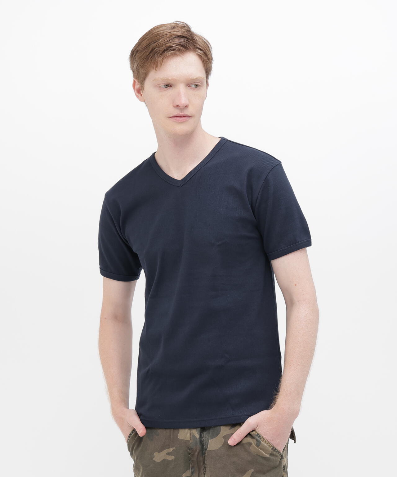 《DAILY/デイリー》RIB S/S V-NECK T-SHIRT/リブ 半袖 ブイネック Tシャツ デイリーウェア