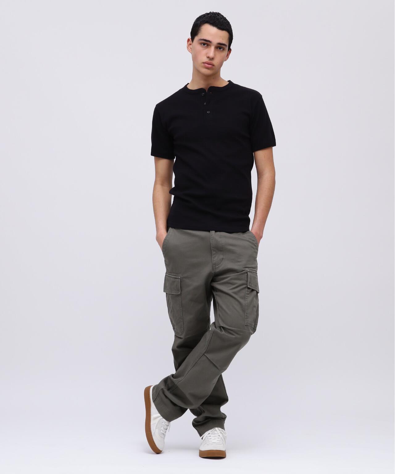 《DAILY/デイリー》RIB S/S HENLEY NECK T-SHIRT