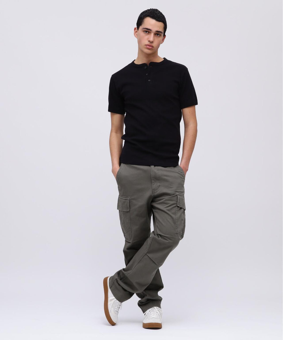 《DAILY/デイリー》RIB S/S HENLEY NECK T-SHIRT