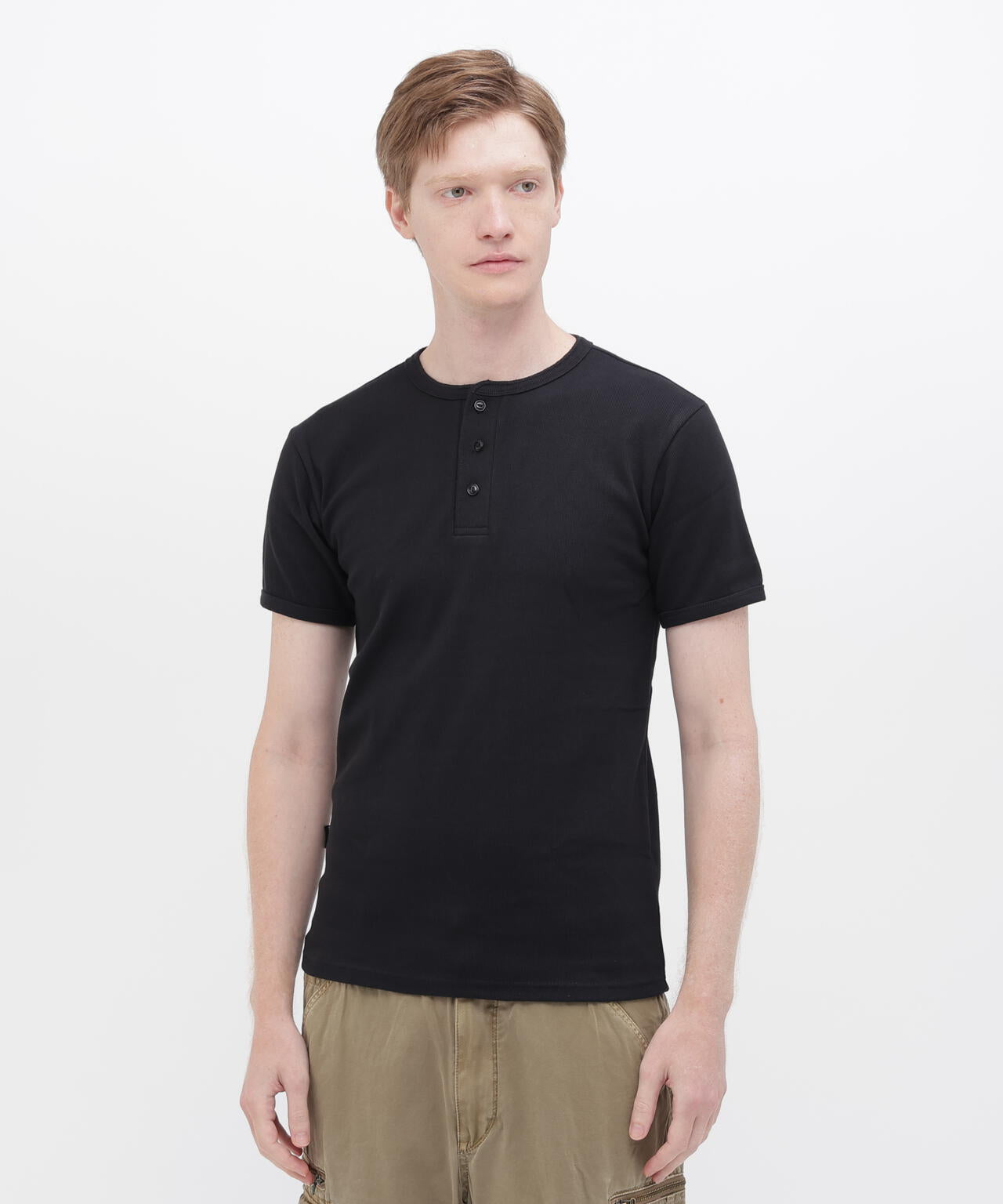《DAILY/デイリー》RIB S/S HENLEY NECK T-SHIRT