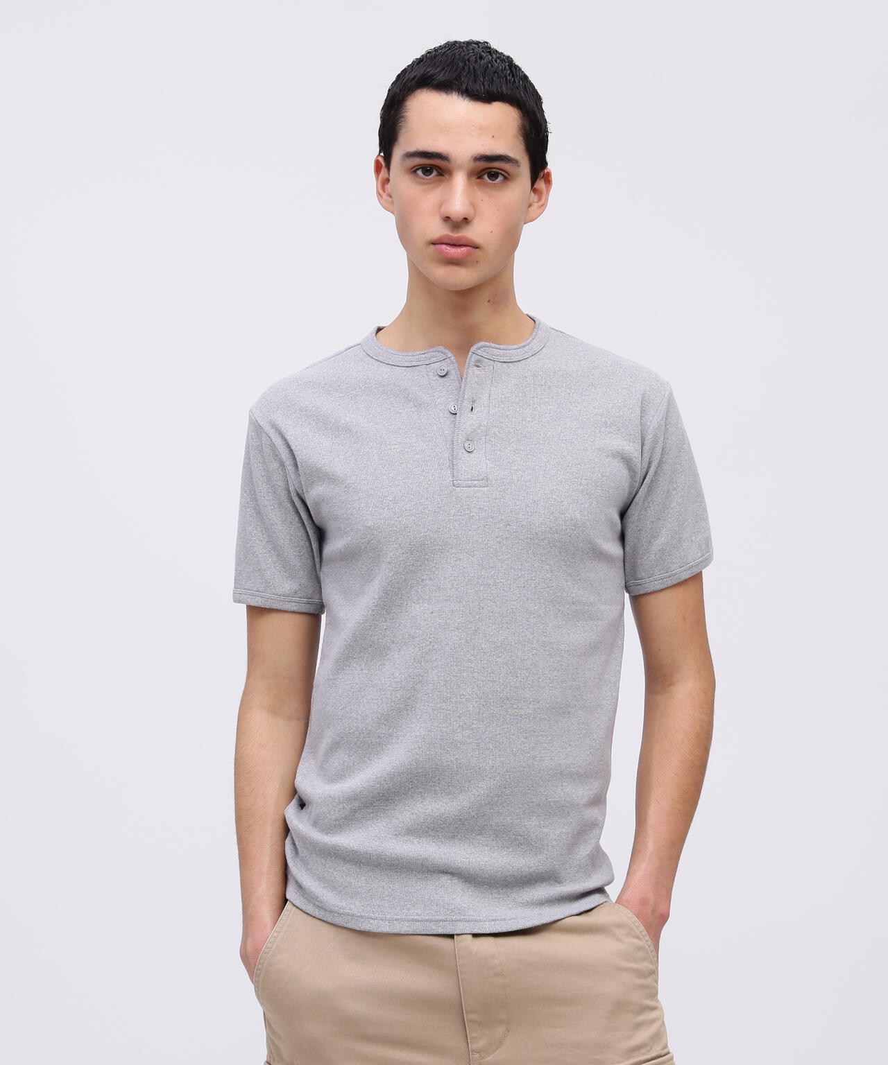 《DAILY/デイリー》RIB S/S HENLEY NECK T-SHIRT