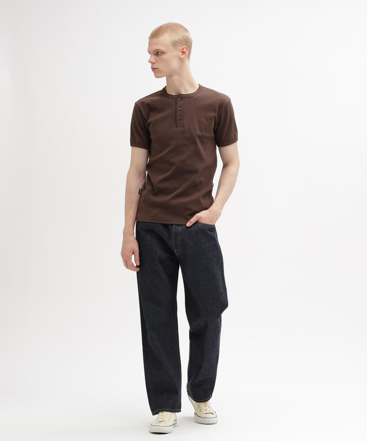 《DAILY/デイリー》RIB S/S HENLEY NECK T-SHIRT