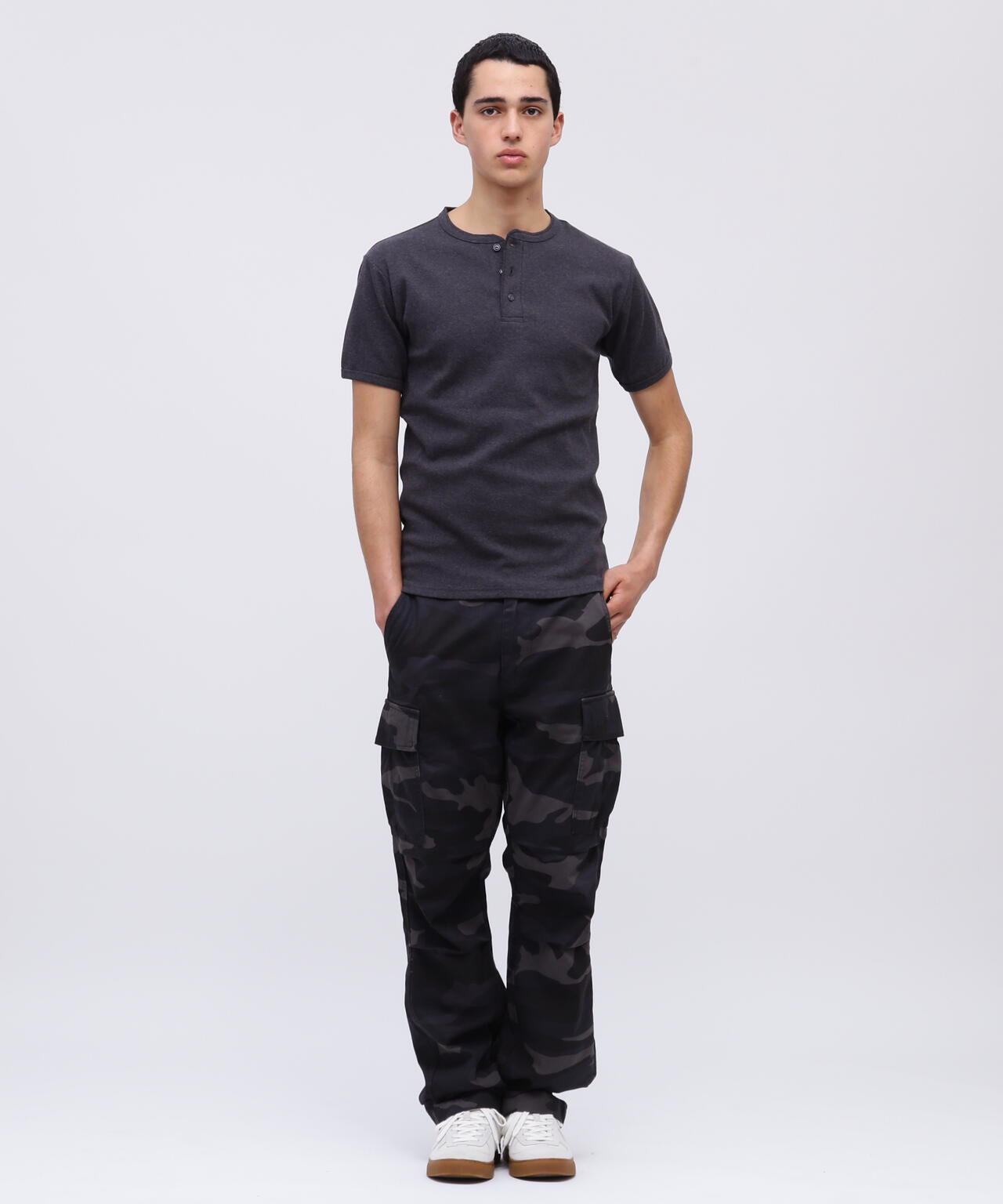 《DAILY/デイリー》RIB S/S HENLEY NECK T-SHIRT